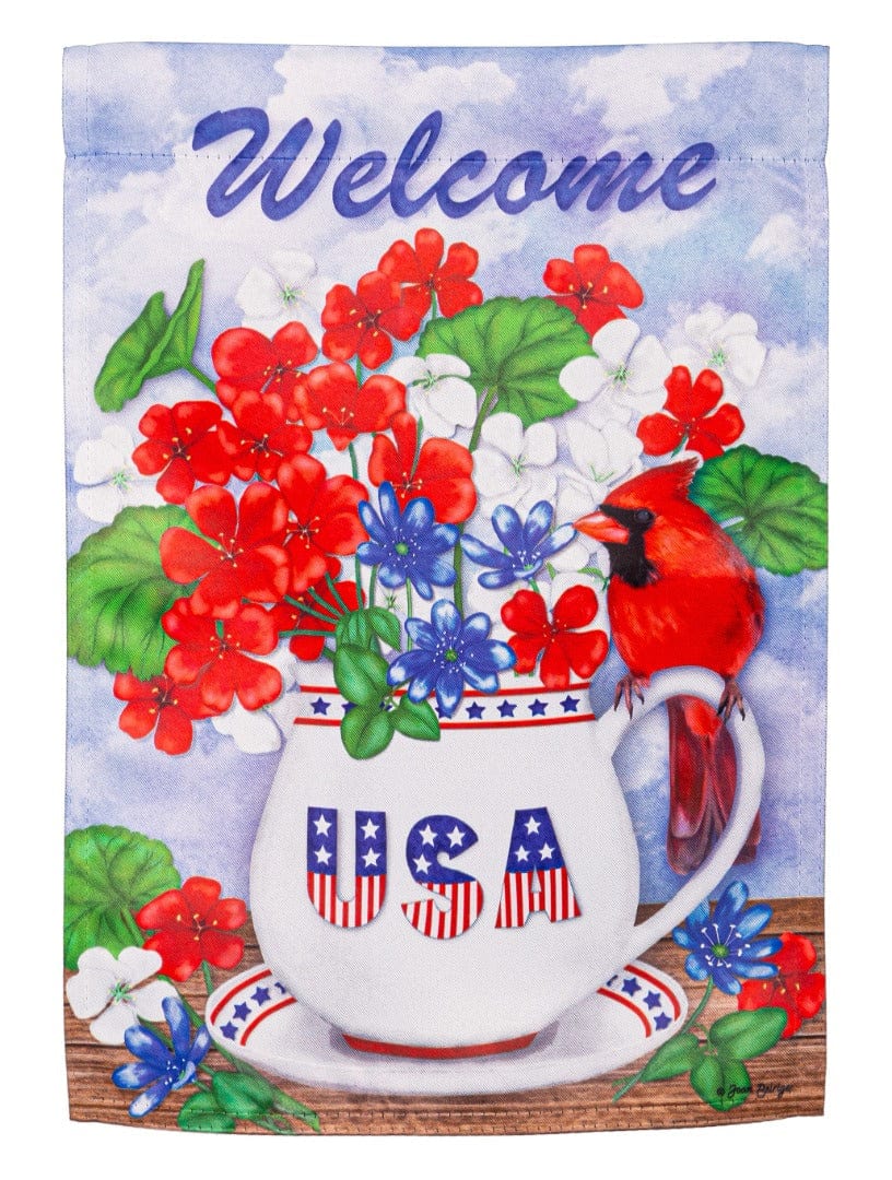 Floral Cardinal Patriotic Garden Flag 2 Sided