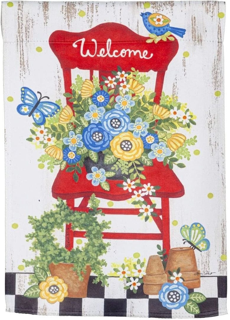 Floral Chair Garden Flag 2 Sided Decorative