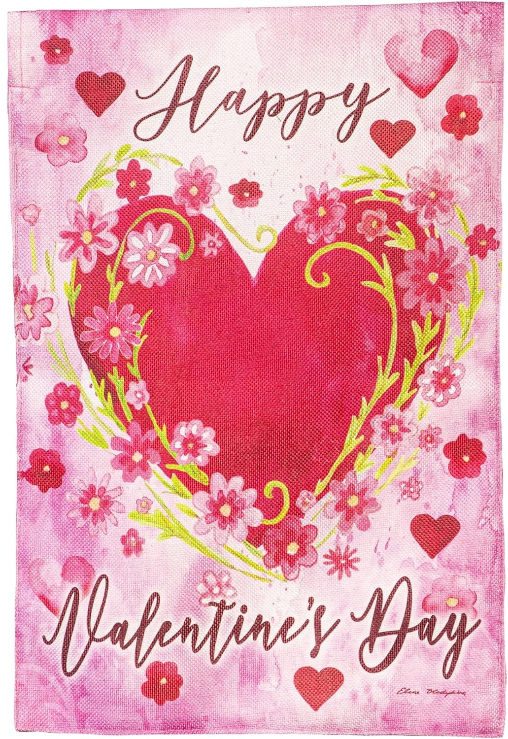 Floral Heart 2 Sided Valentine Garden Flag