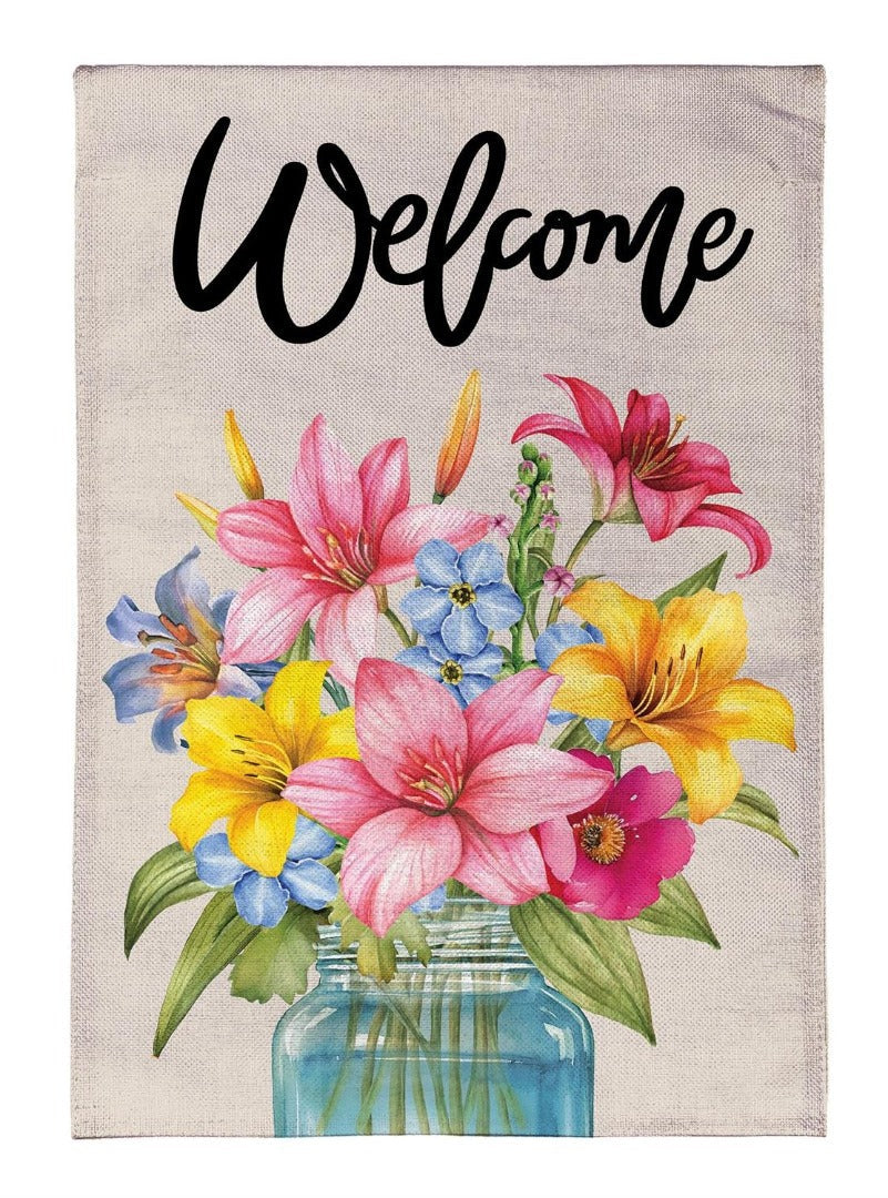 Floral Jar Welcome 2 Sided Garden Flag
