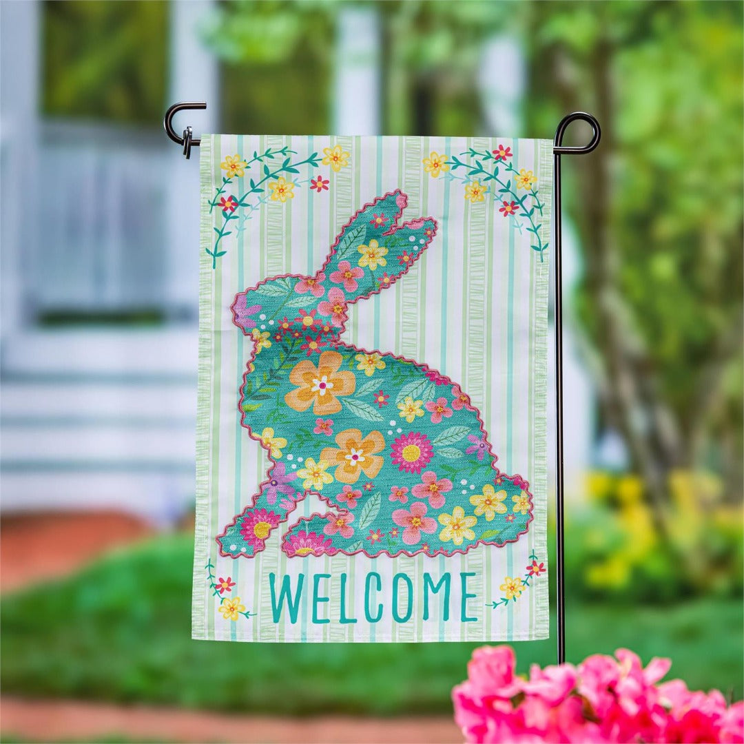 Floral Patterned Bunny 2 Sided Garden Flag