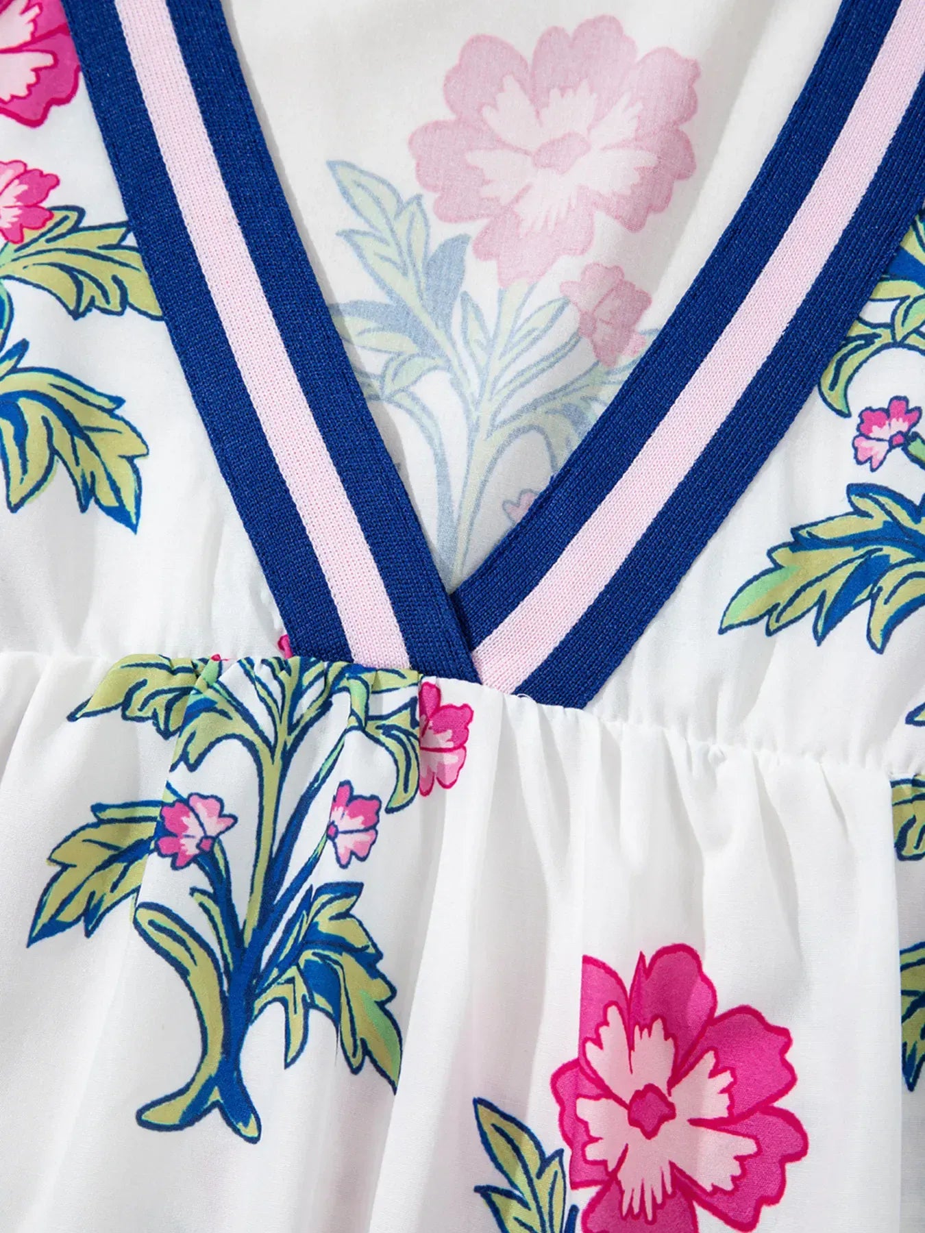Floral Print Striped V Neck Blouse