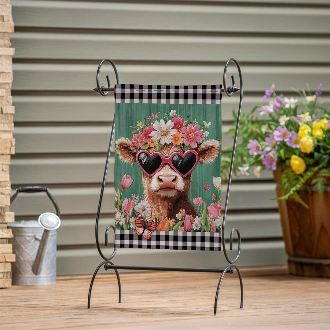 Floral Sunglasses Highland Cow 2 Sided Garden Flag