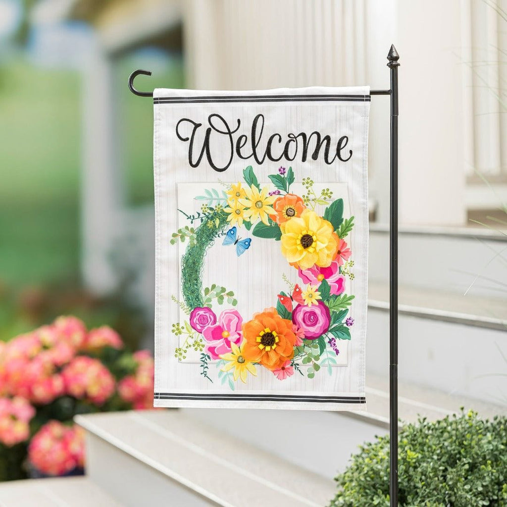 Floral Wreath Spring Garden Flag 2 Sided Welcome