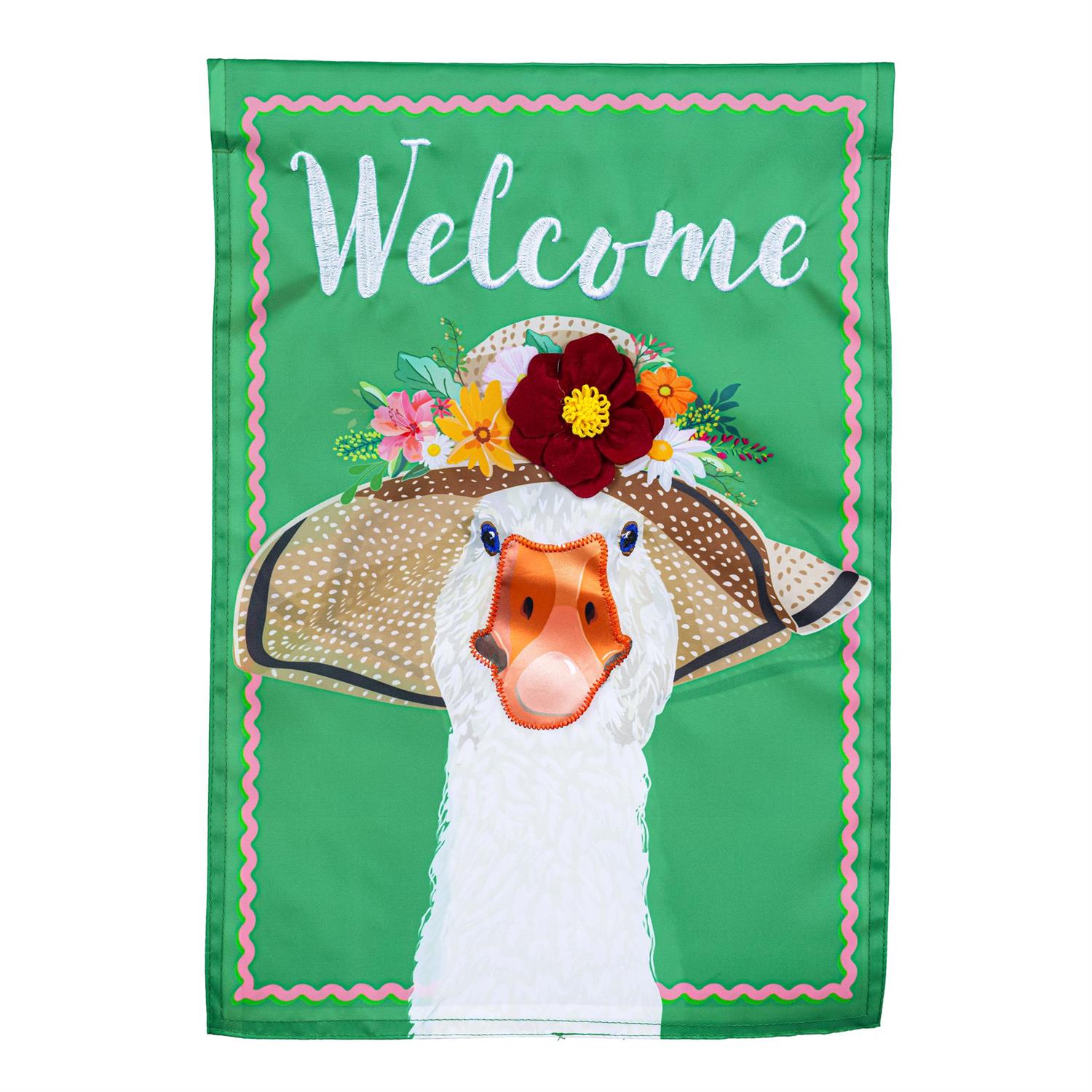Flowery Goose 2 Sided Garden Flag