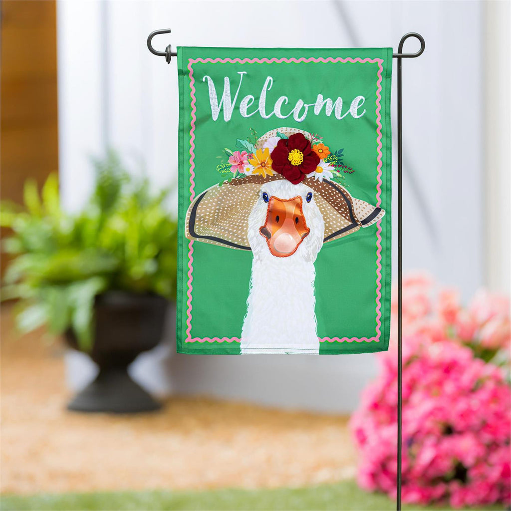 Flowery Goose 2 Sided Garden Flag