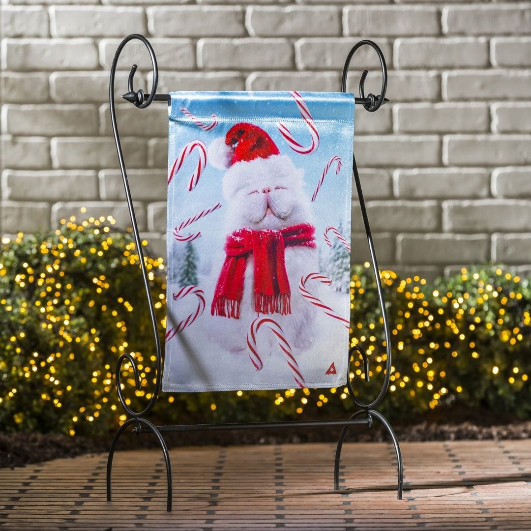 Fluffy Cat Snowman Christmas Garden Flag 2 Sided Lustre