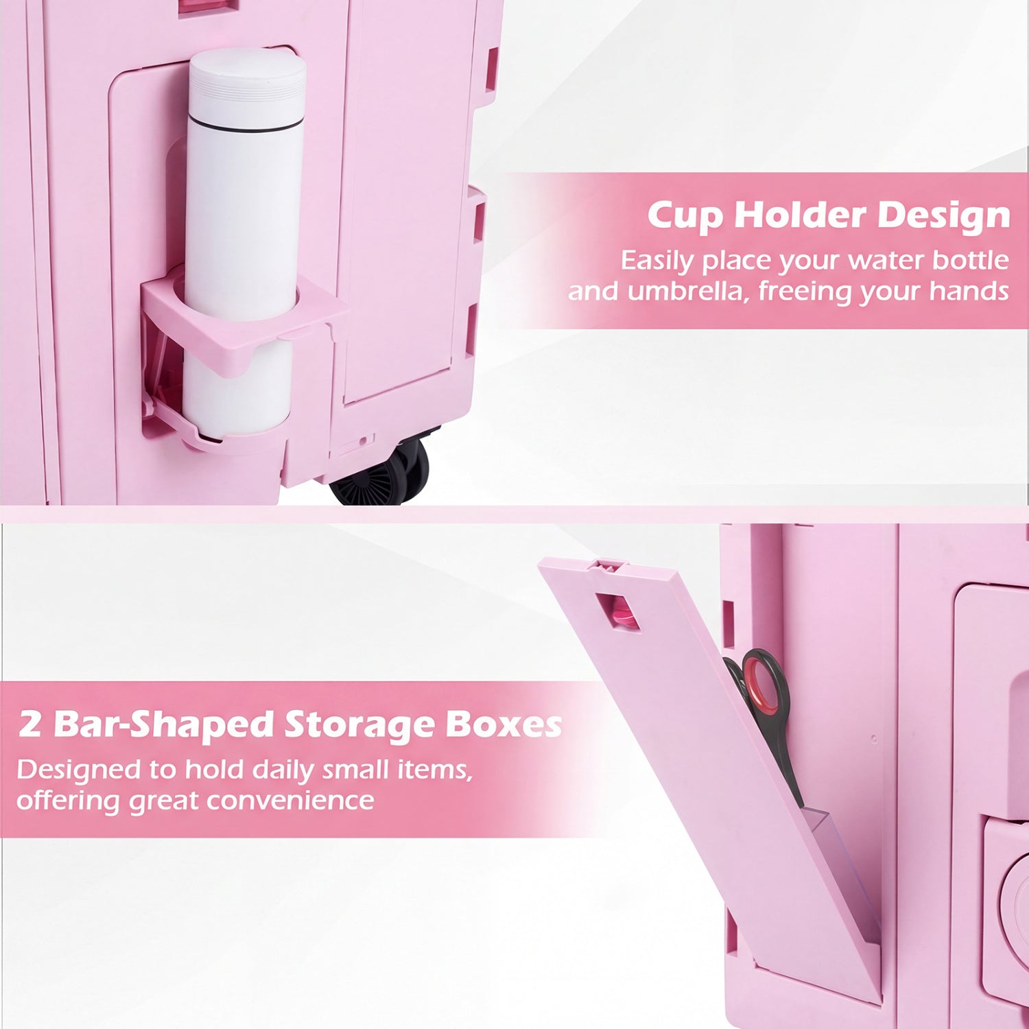 Foldable Utility Cart on 4 Rotate Wheels with Cup Holder