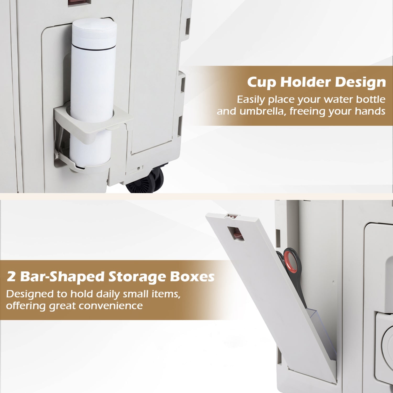 Foldable Utility Cart on 4 Rotate Wheels with Cup Holder