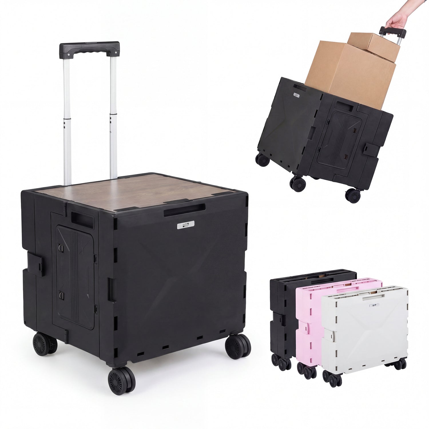 Foldable Utility Cart on 4 Rotate Wheels with Cup Holder