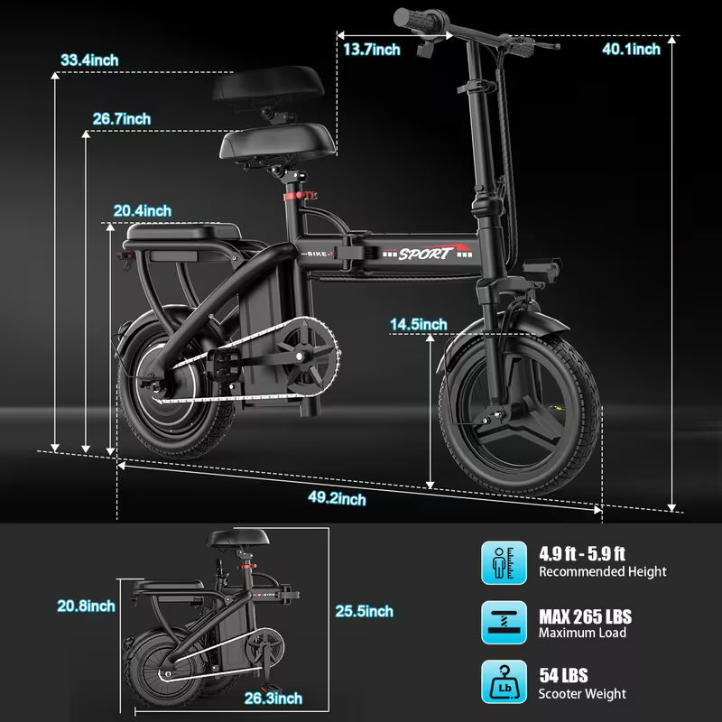 Folding Electric Bicycle, Peak Power 500 Watts, 20 Miles/ Per Hour Brushless Motor, 14-inch Tires, 48-volt 10 Ampere-hour Detachable Battery, Adult Electric Bicycle, Electric Bicycle, Suitable For Urban Commuting, Is The Best Choice For A Gift.