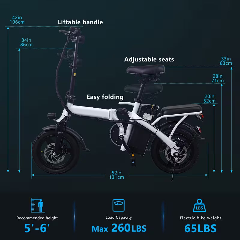Folding Electric Bike, Fast Speed Powerful Motor, Commuter-Friendly Light Weight, Long-Lasting Battery, 14-Inch Tires