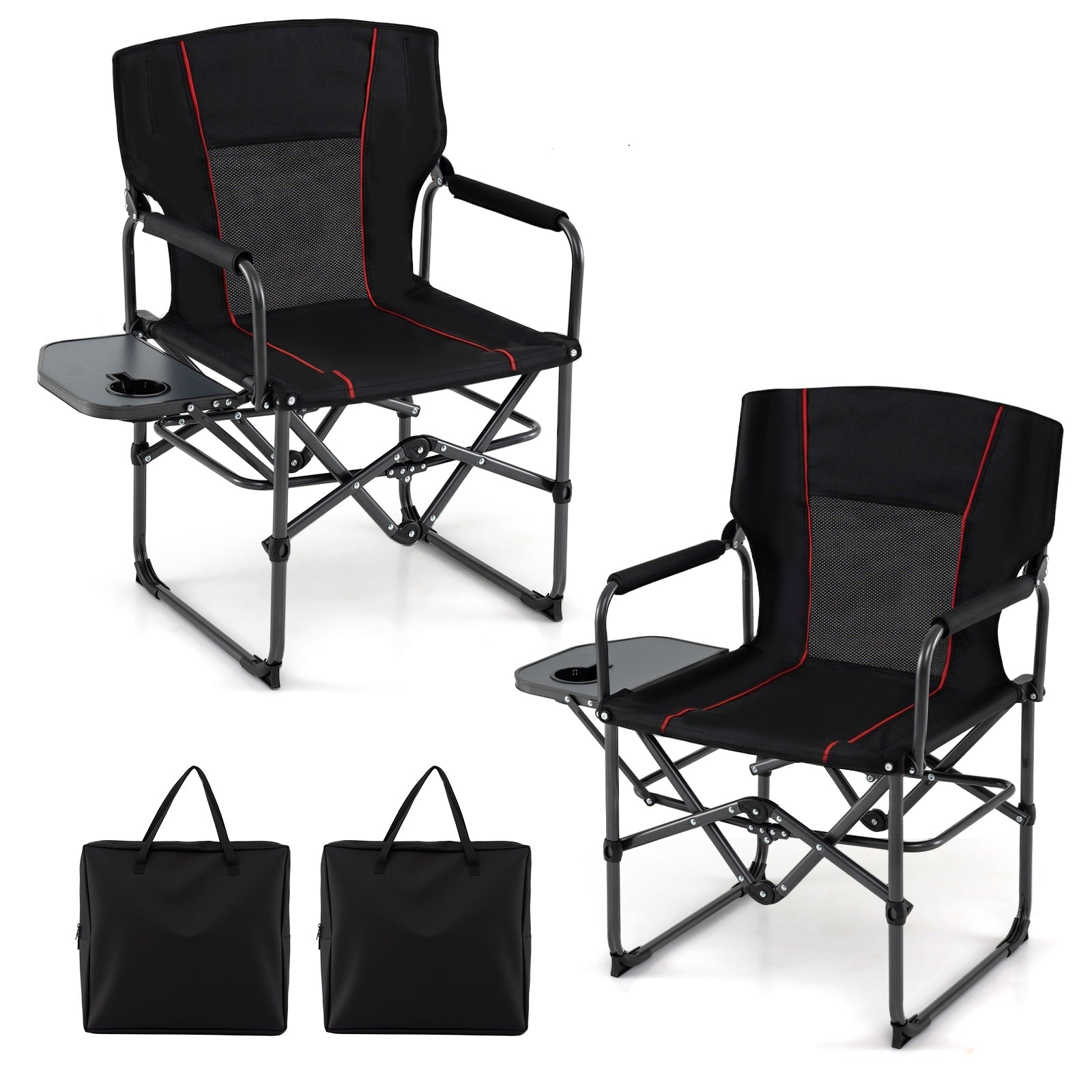 Folding Camping Chair with Side Table and Cup Holder with Carrying Bag