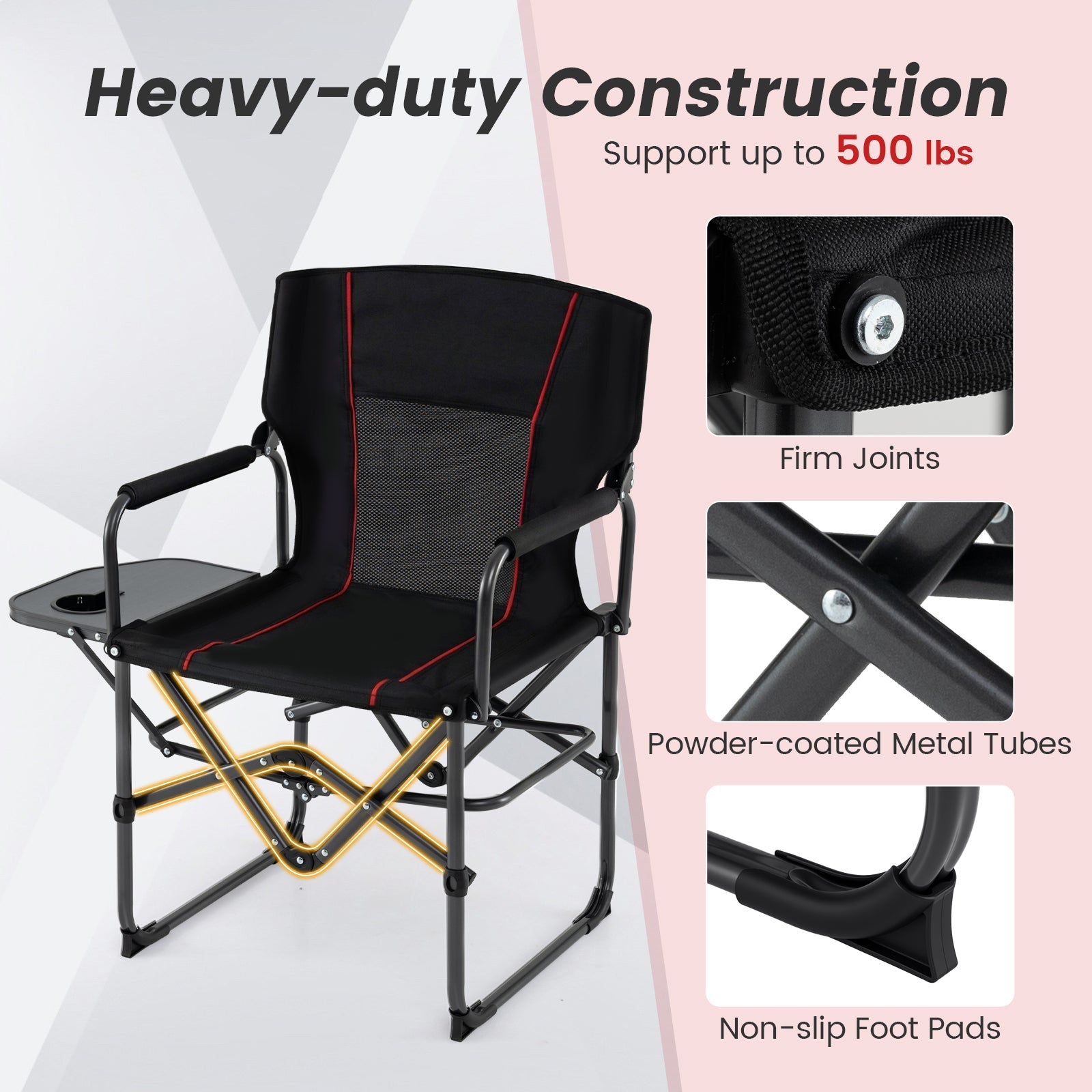 Folding Camping Chair with Side Table and Cup Holder with Carrying Bag