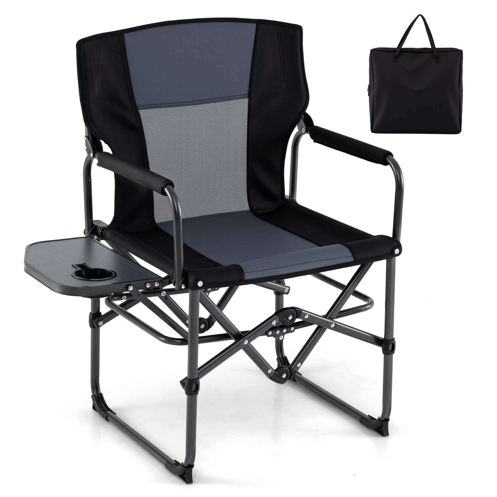 Folding Camping Chair with Side Table and Cup Holder with Carrying Bag
