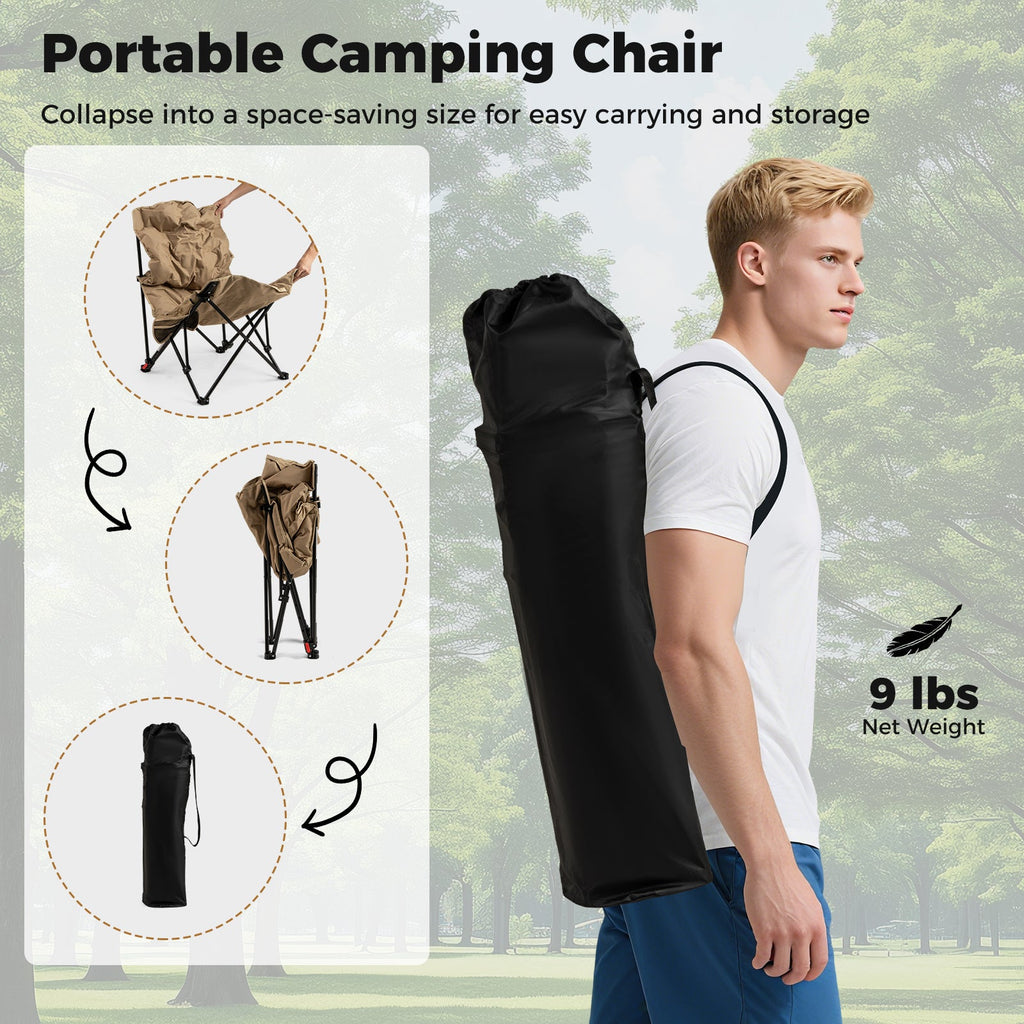 Folding Camping Chair for Adults with Adjustable Backrest and Carrying Bag-Khaki