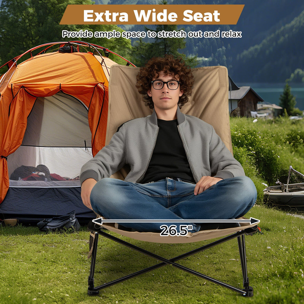 Folding Camping Chair for Adults with Adjustable Backrest and Carrying Bag-Khaki