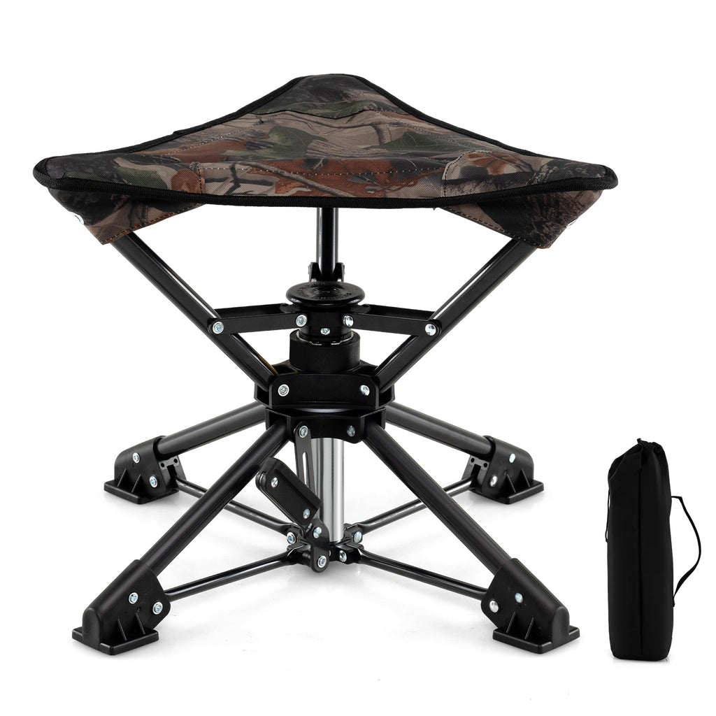 Folding Camping Stool 360° Swivel Hunting Chair with Anti-Sink Feet