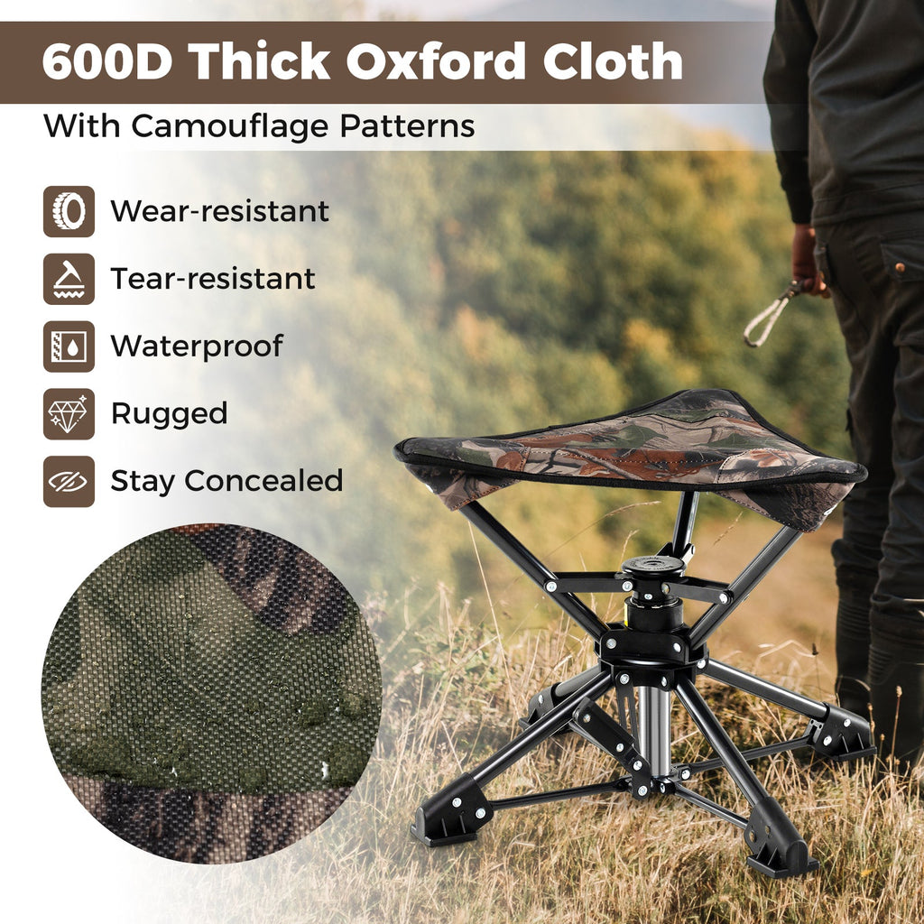 Folding Camping Stool 360° Swivel Hunting Chair with Anti-Sink Feet