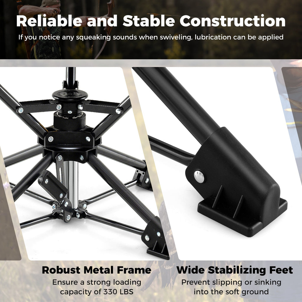 Folding Camping Stool 360° Swivel Hunting Chair with Anti-Sink Feet