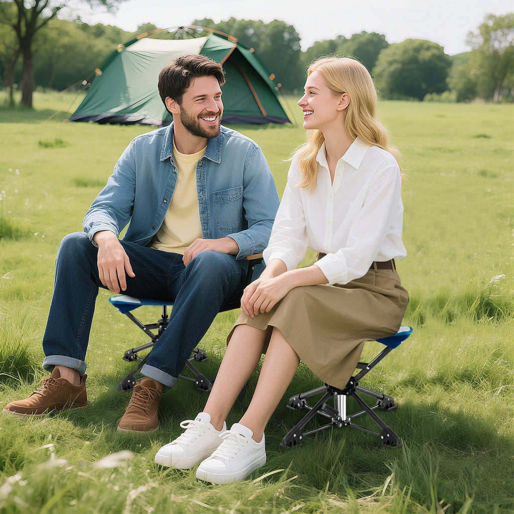 Folding Camping Stool 360° Swivel Hunting Chair with Anti-Sink Feet