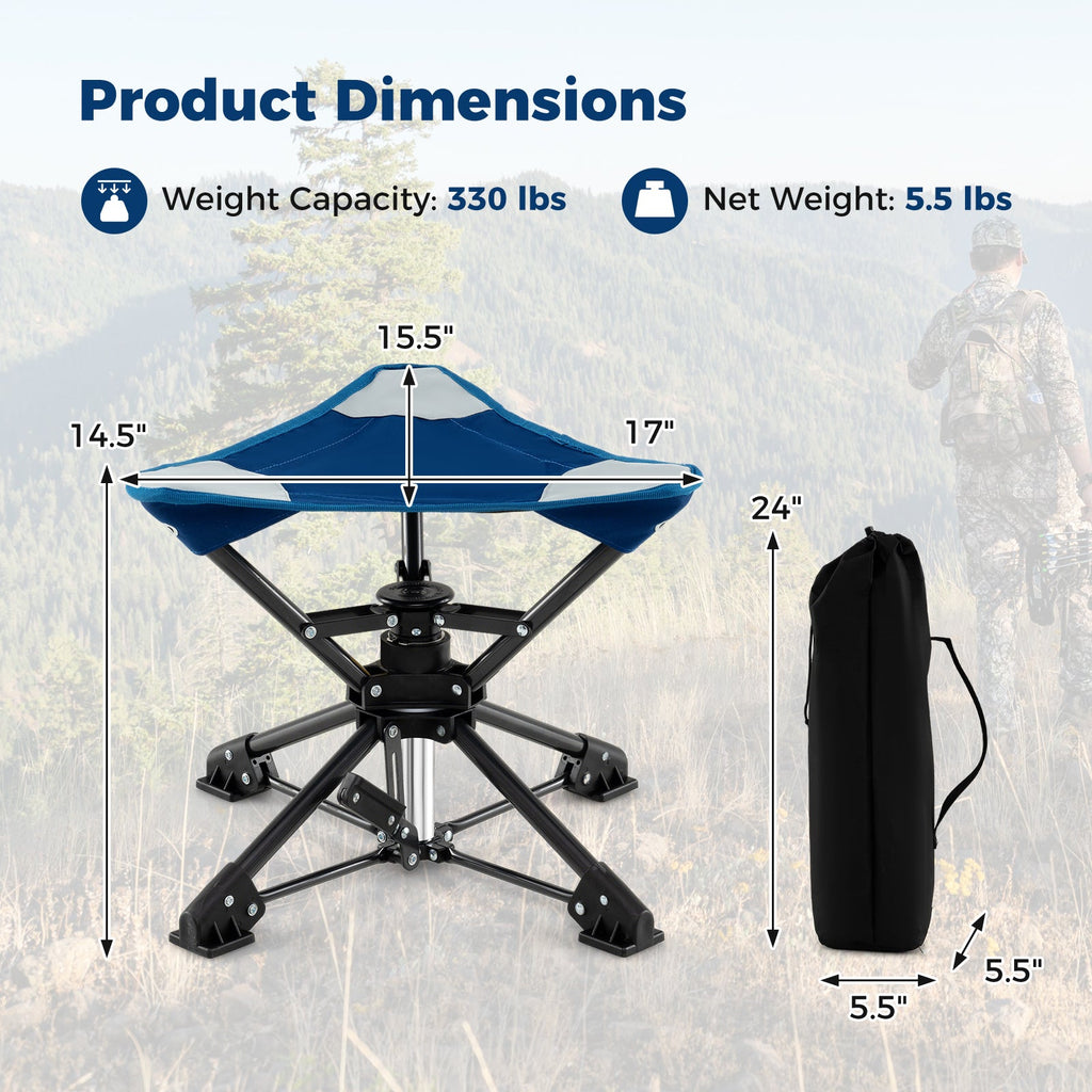 Folding Camping Stool 360° Swivel Hunting Chair with Anti-Sink Feet