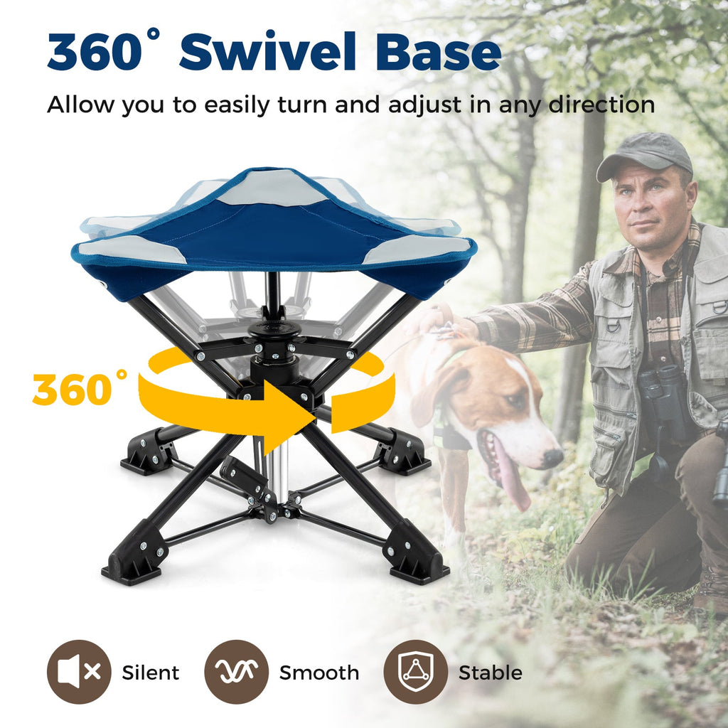 Folding Camping Stool 360° Swivel Hunting Chair with Anti-Sink Feet