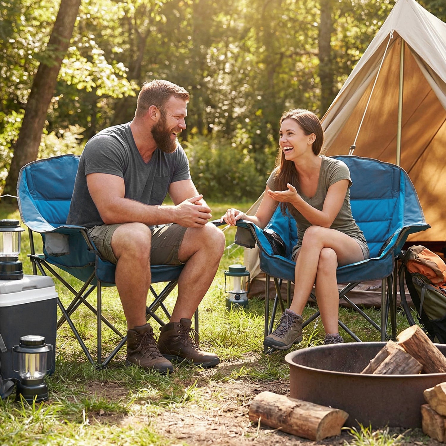 Folding Oversized Camping Chair with Side Pockets and Cup Holder