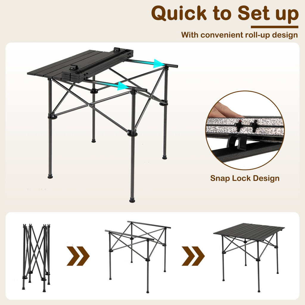 Folding Roll-up Camping Table with Metal Legs