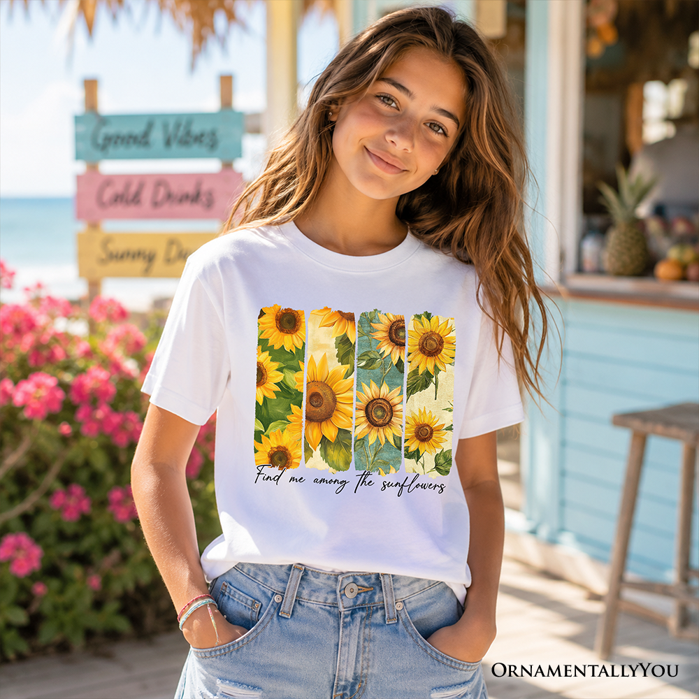Find Me Among the Sunflowers Kids T-Shirt, Floral Tee for Youth Girls