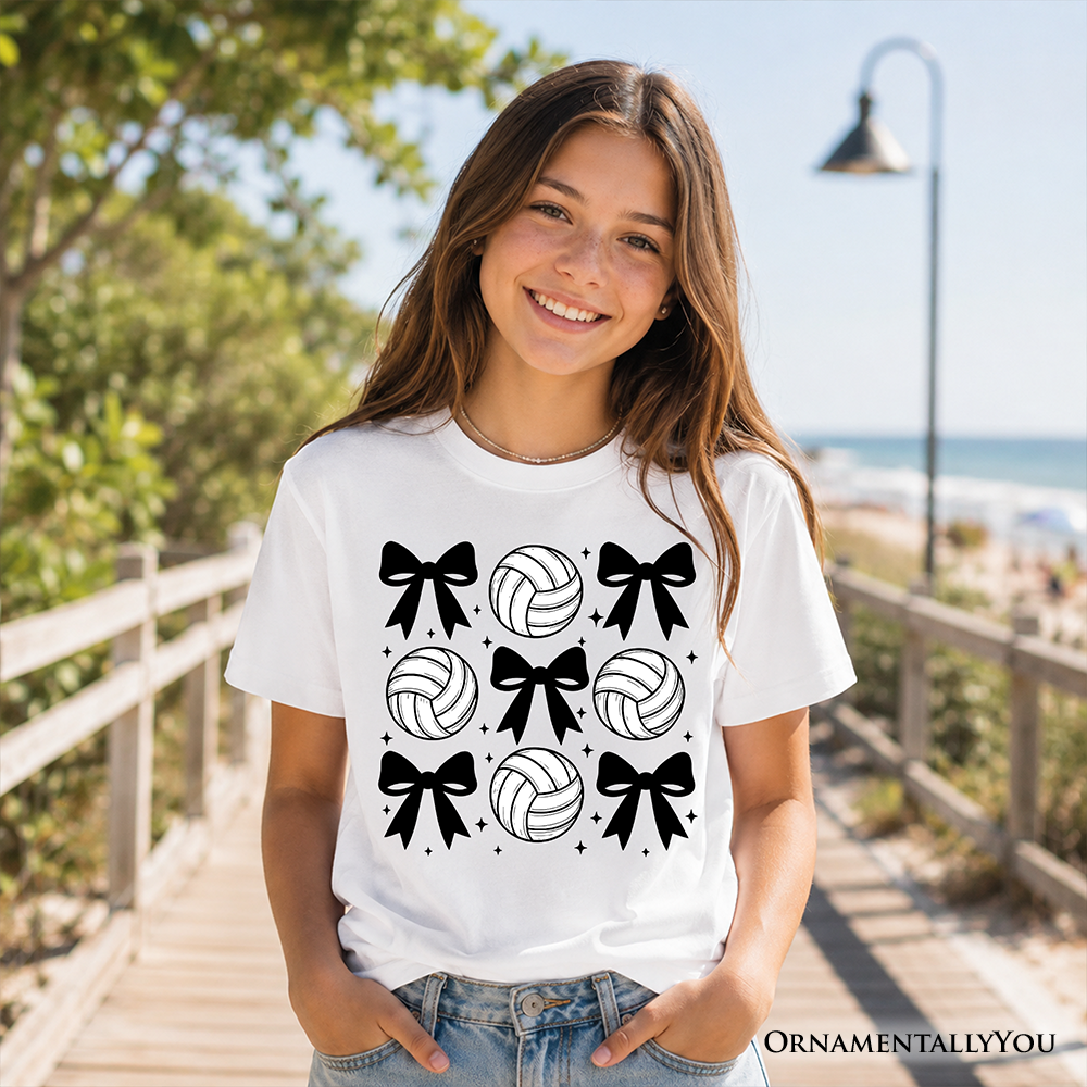 Kids Coquette Volleyball Bows T-Shirt, Cute Athletic Sports Game Day Tee for Youth Girls