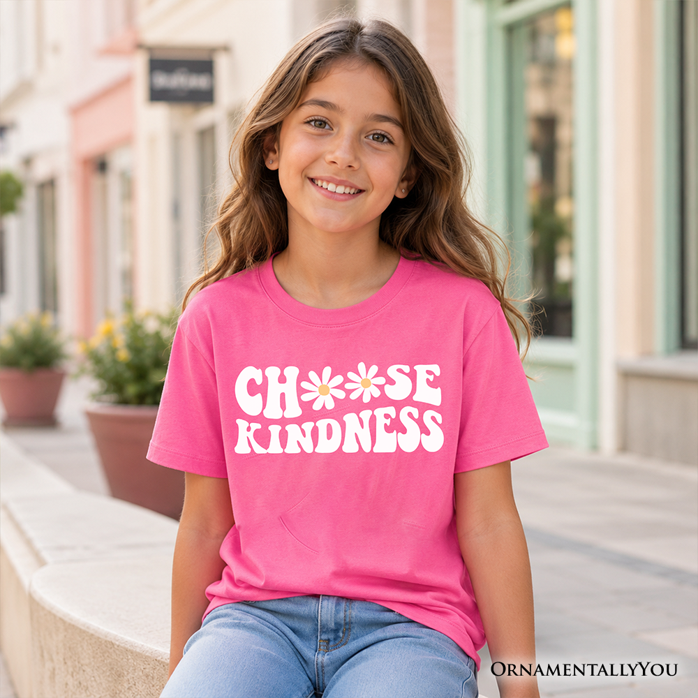 Choose Kindness Daisies Kids T-Shirt, Retro Groovy Positive Quote Tee for Youth