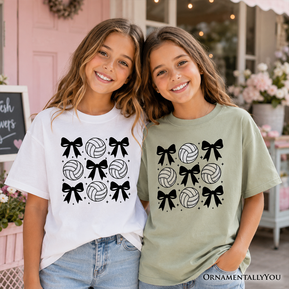 Kids Coquette Volleyball Bows T-Shirt, Cute Athletic Sports Game Day Tee for Youth Girls