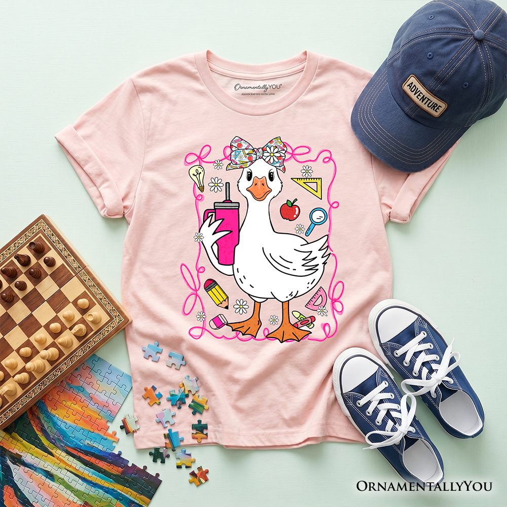 Kids Coquette School Goose T-Shirt, Cute and Funny Tee for Youth Girls