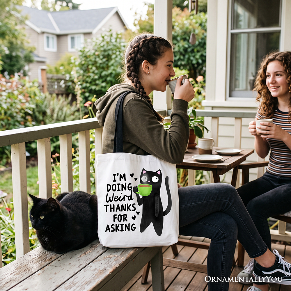 Coffee Black Cat Cute Tote Bag, I’m Doing Weird Funny Phrase Gift Shopper