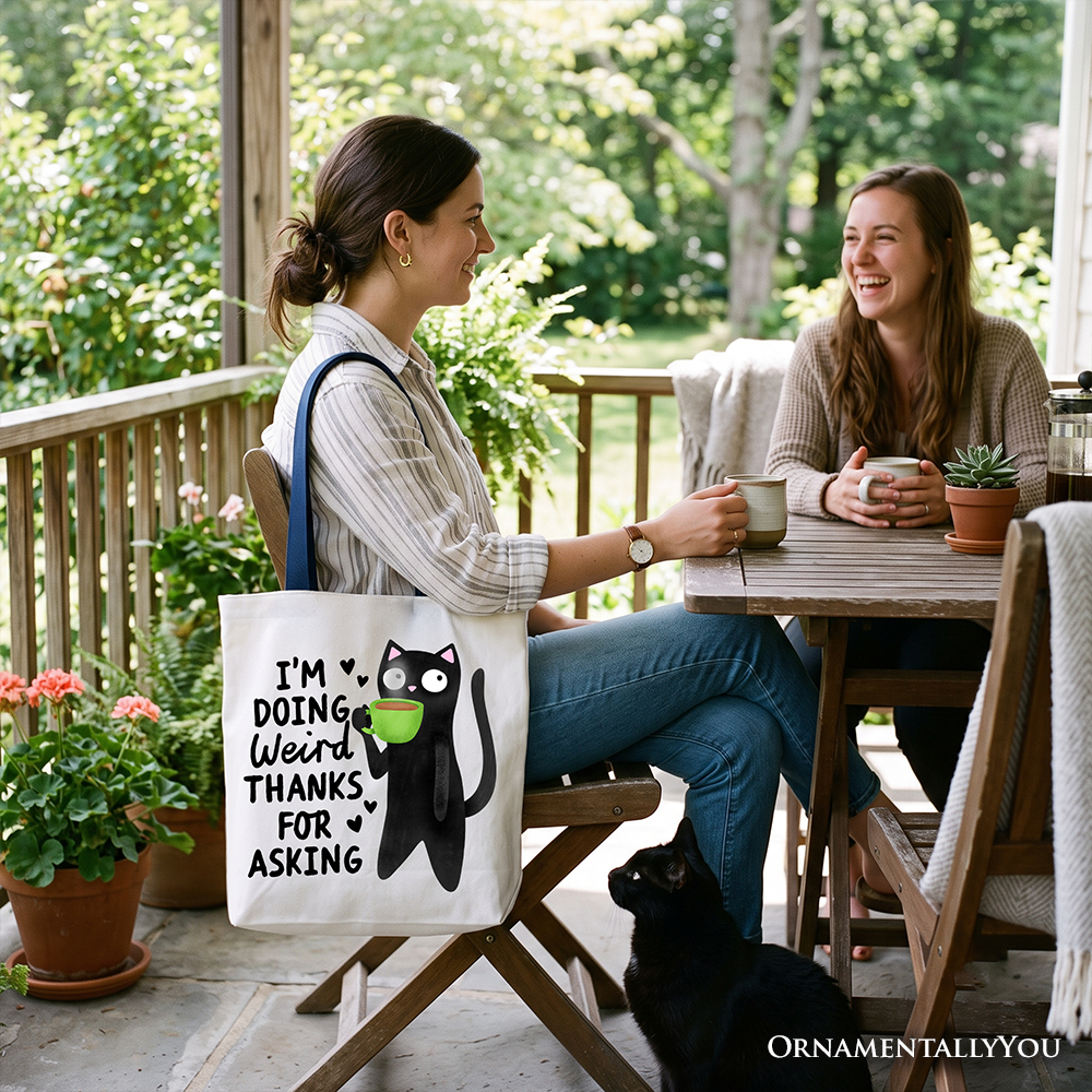 Coffee Black Cat Cute Tote Bag, I’m Doing Weird Funny Phrase Gift Shopper