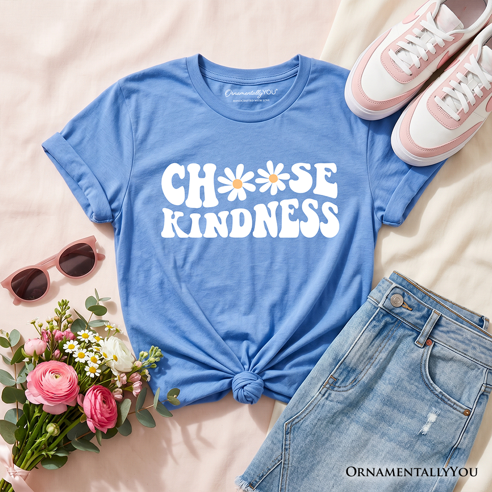 Choose Kindness Daisies Kids T-Shirt, Retro Groovy Positive Quote Tee for Youth