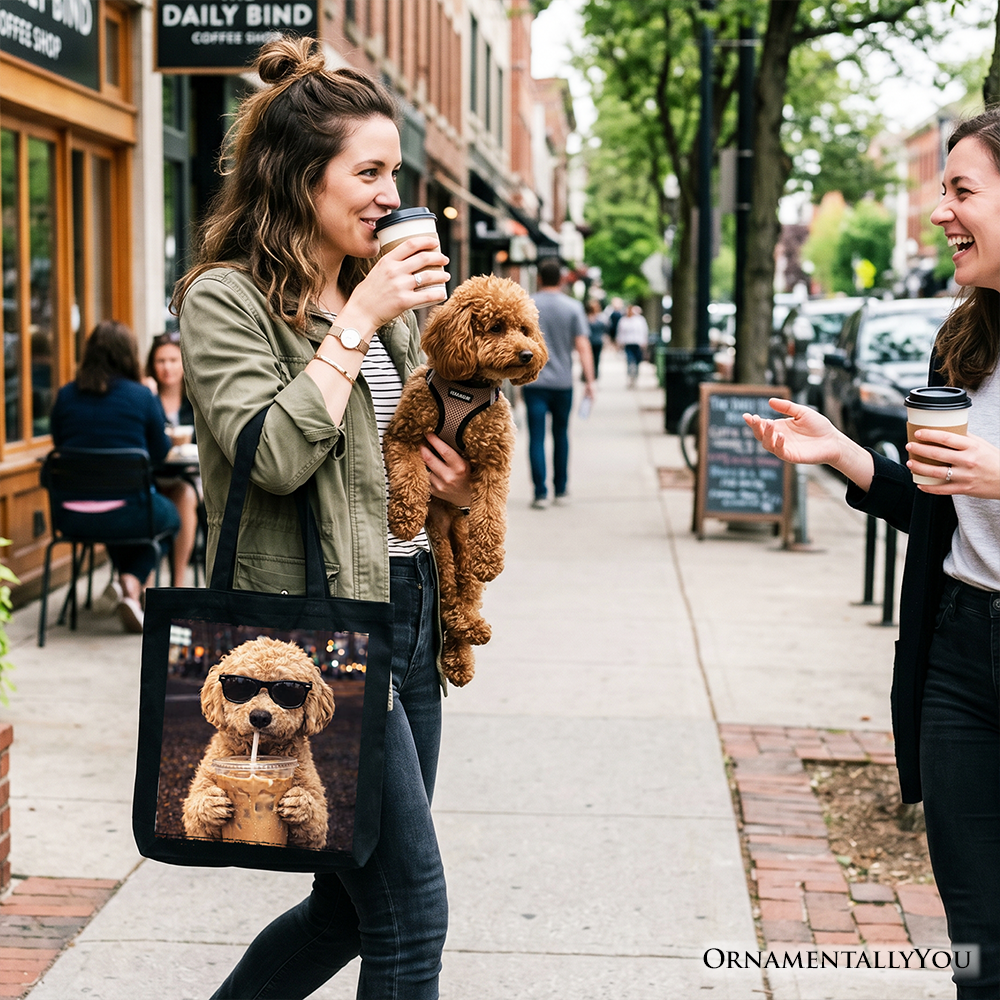 Poodle Iced Coffee Tote Bag, Funny Dog Parents Gift Shopper