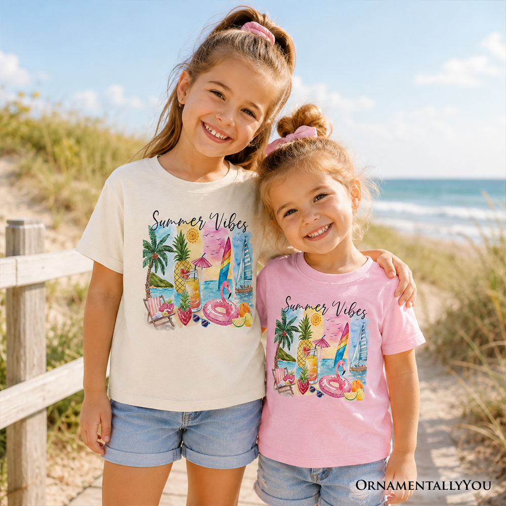 Kids Summer Vibes T-Shirt, Colorful Vacation Beach Tee for Youth