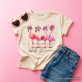 Kids Flamingo Hello Summer T-Shirt, Retro Tee with Tropical Birds for Youth Girls