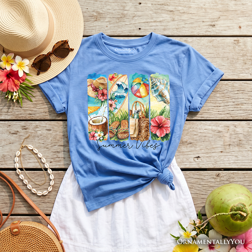 Kids Summer Vibes T-Shirt, Beach Tee with Coconut and Flowers for Youth