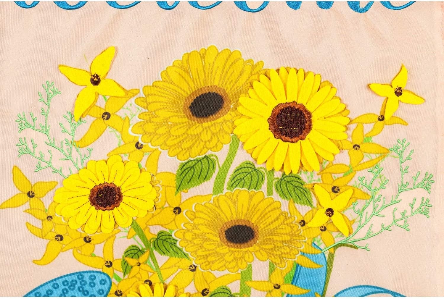 Forsythia & Daisies Watering Can Fall Garden Flag Applique