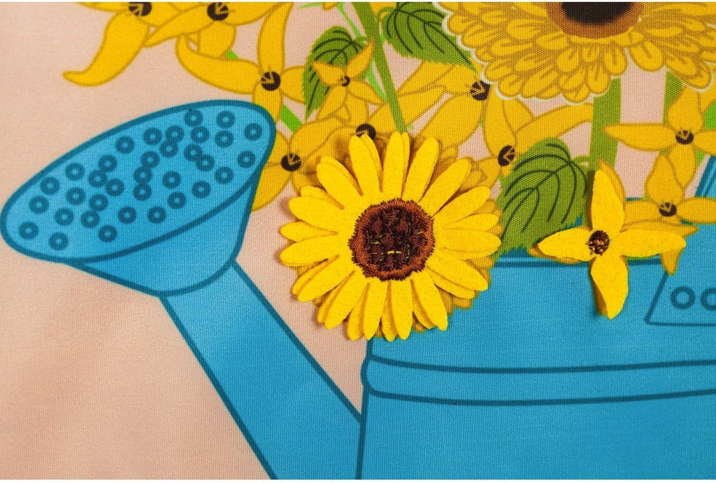 Forsythia & Daisies Watering Can Fall Garden Flag Applique