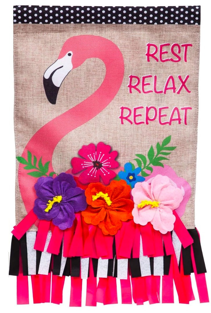 Fringe Flamingo Garden Flag 2 Sided