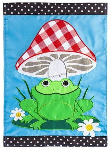Frog and Mushroom Garden Flag 2 Sided Applique