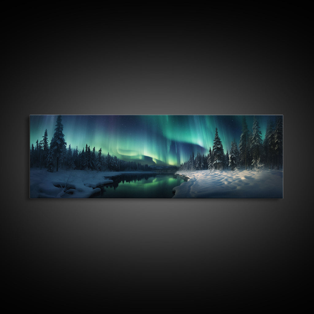 Northern lights canvas wall art Forest print Aurora Borealis Night Sky canvas Nature wall art Northern lights Landscape Framed Wall Art