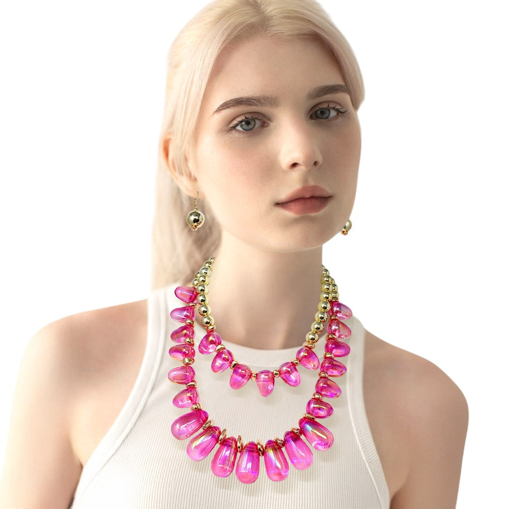 Chunky Beaded Double Layered Statement Necklace