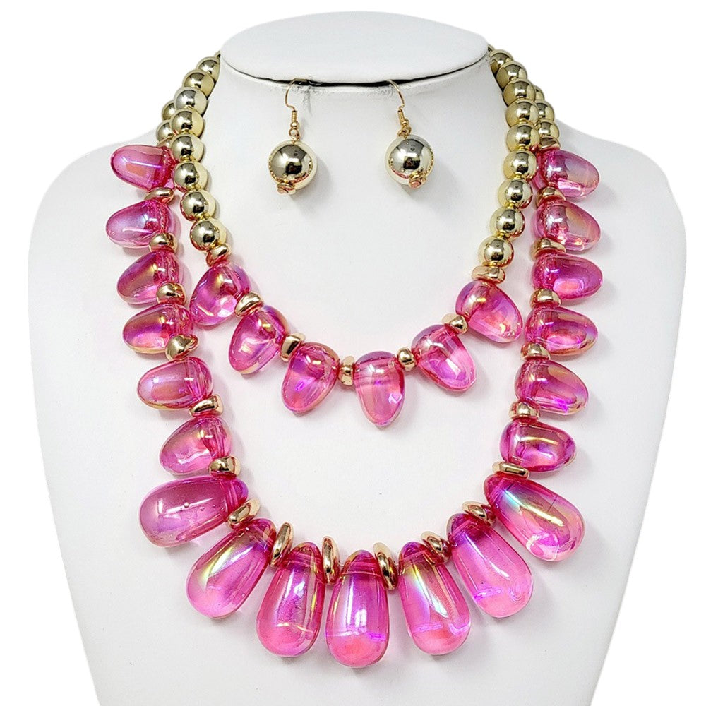 Chunky Beaded Double Layered Statement Necklace