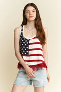Full Size American Flag Fringe Tank Top Plus Size