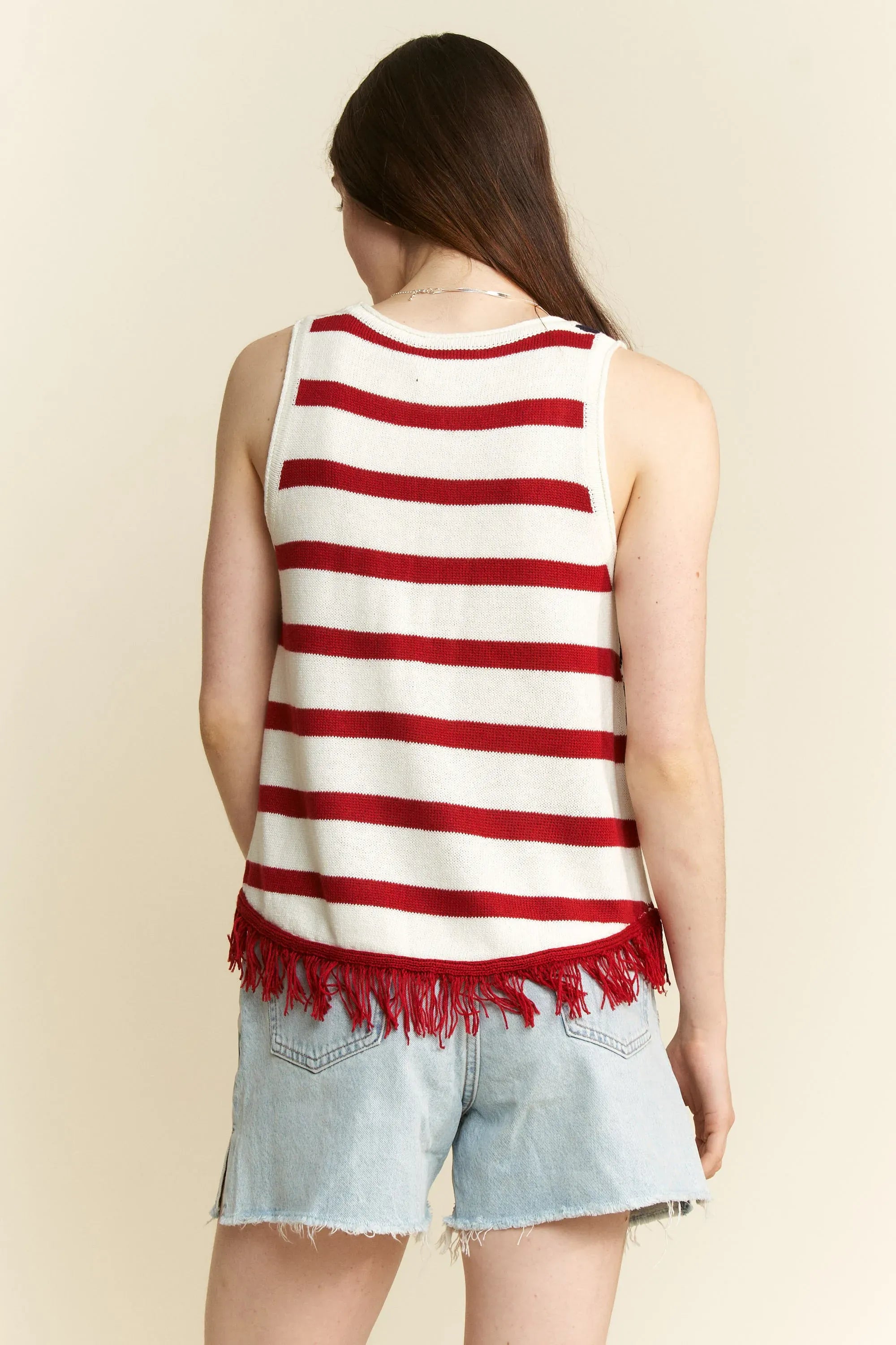 Full Size American Flag Fringe Tank Top Plus Size